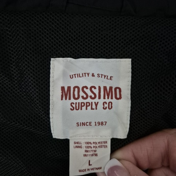 Mossimo Supply Co Jacket Mens Large Black Hooded Windbreaker Lightweight‎ Zip - Picture 4 of 9